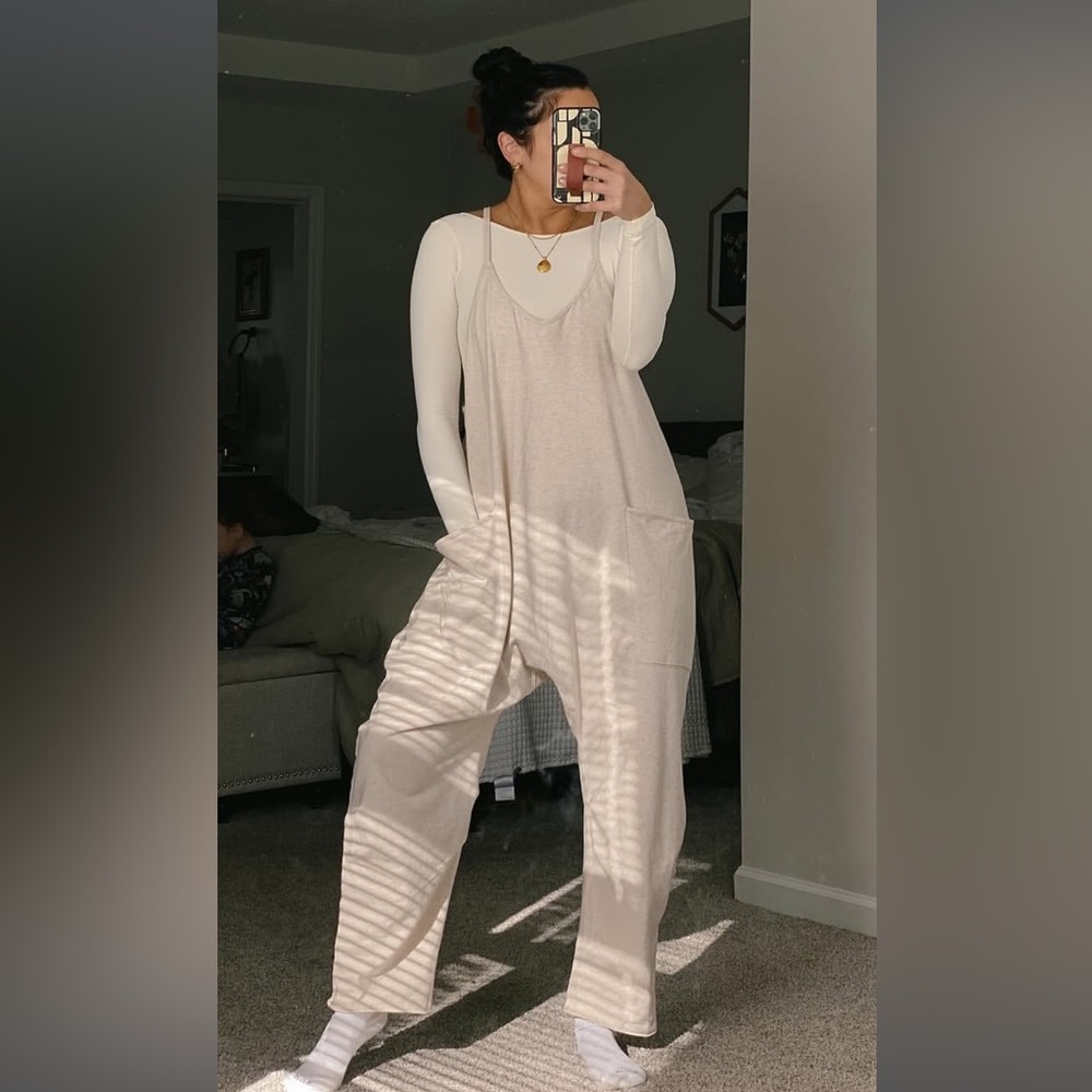 Free People Cream Wide-Leg Jumpsuit